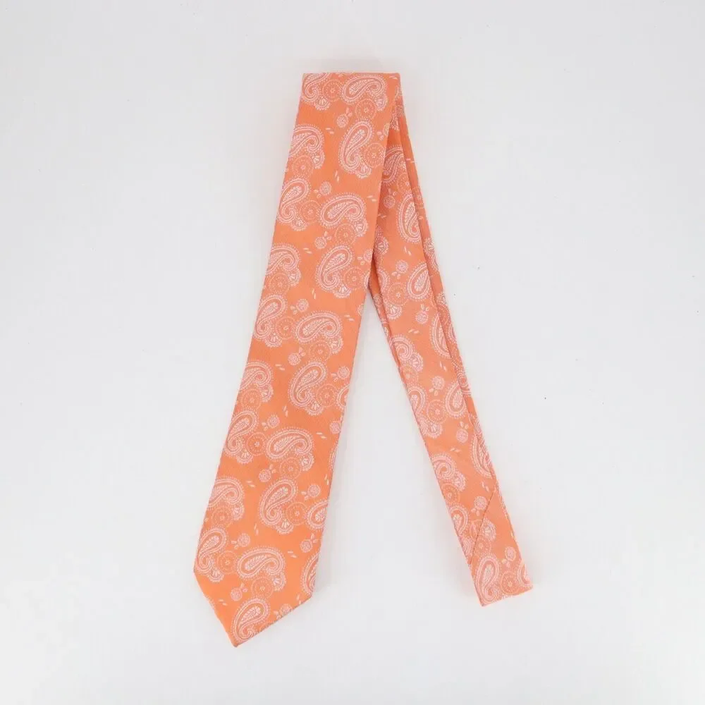 Izod Silk Neck Tie Men 58 in Silk Orange Peach Cream Paisley Floral Necktie Wide